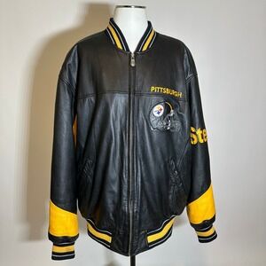 Pittsburgh Steelers NFL Leather Bomber Jacket Mens XL G-III Carl Banks Vintage